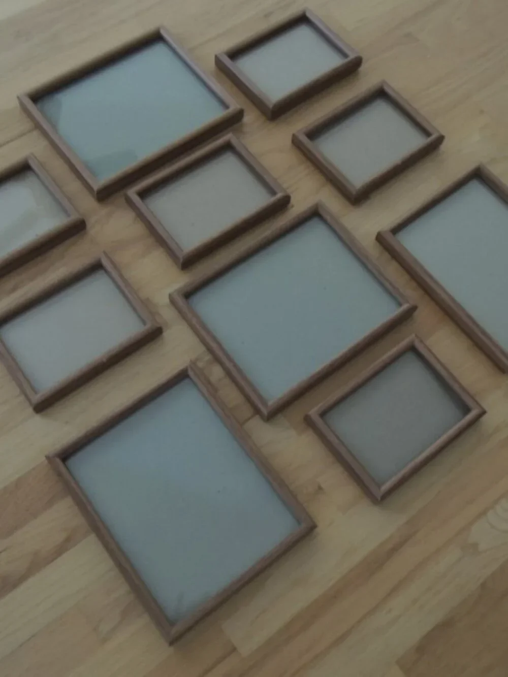 Oak Wood Frames 4 Large 6 Small Picture Photo Art Frames Lot of 10 - Vintage 70s